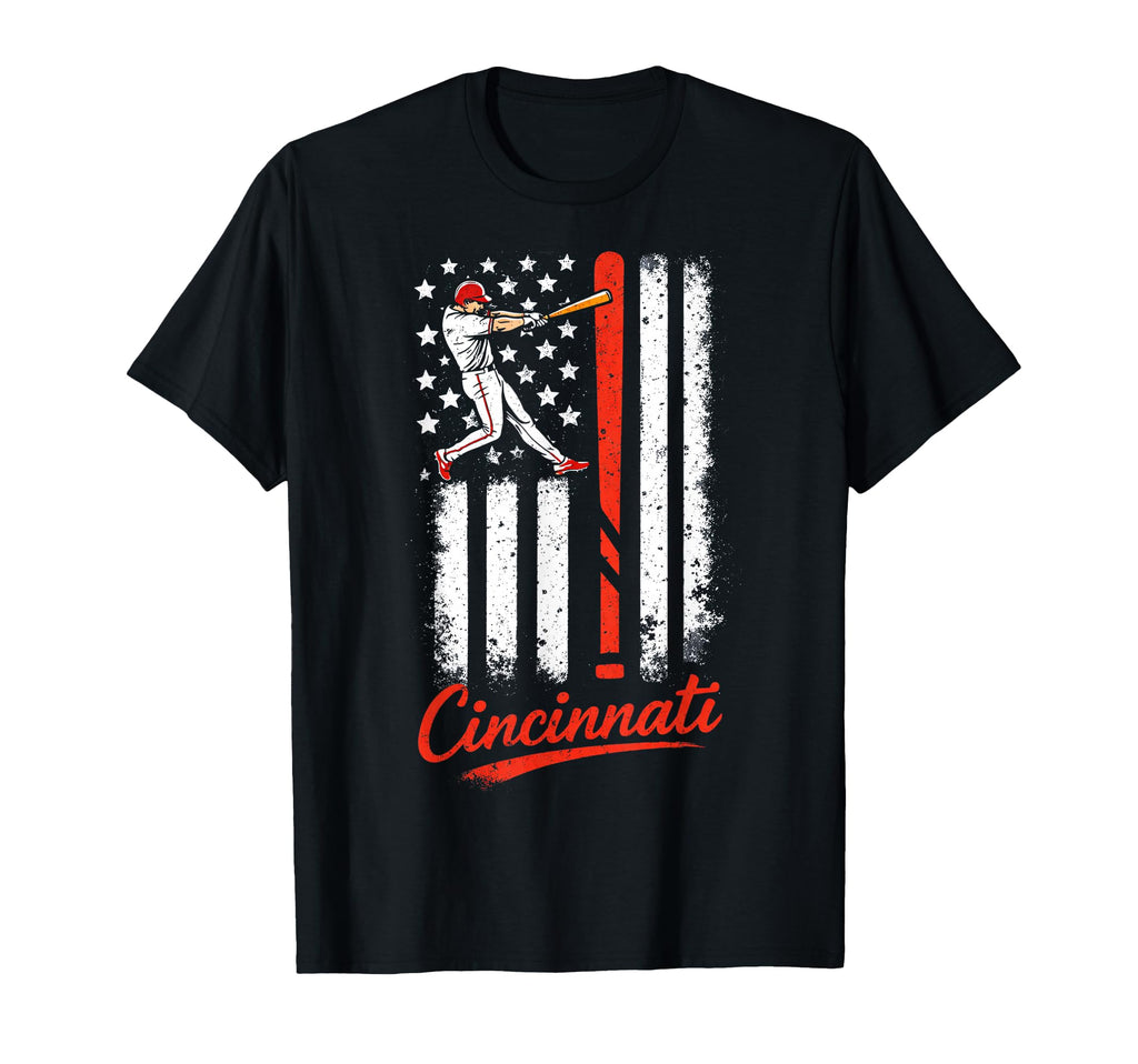 Cincinnati Baseball American Us Flag T-Shirt - Unique Graphic Unisex - T-Shirt, Sweatshirt, Hoodie