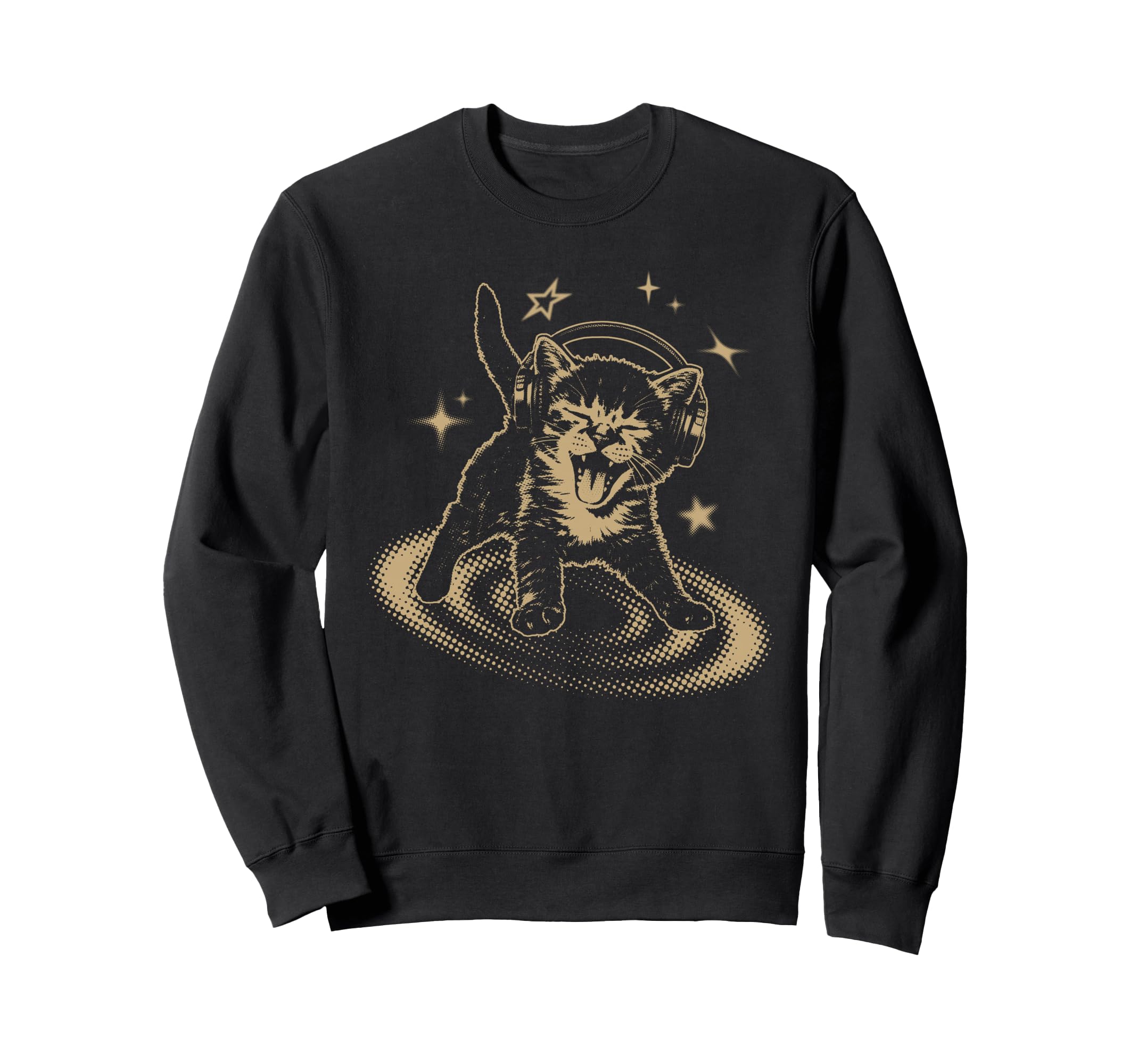 90S Y2K Cat Headphones Stars Sweatshirt - Casual Everyday Wear Unisex - T-Shirt, Sweatshirt, Hoodie