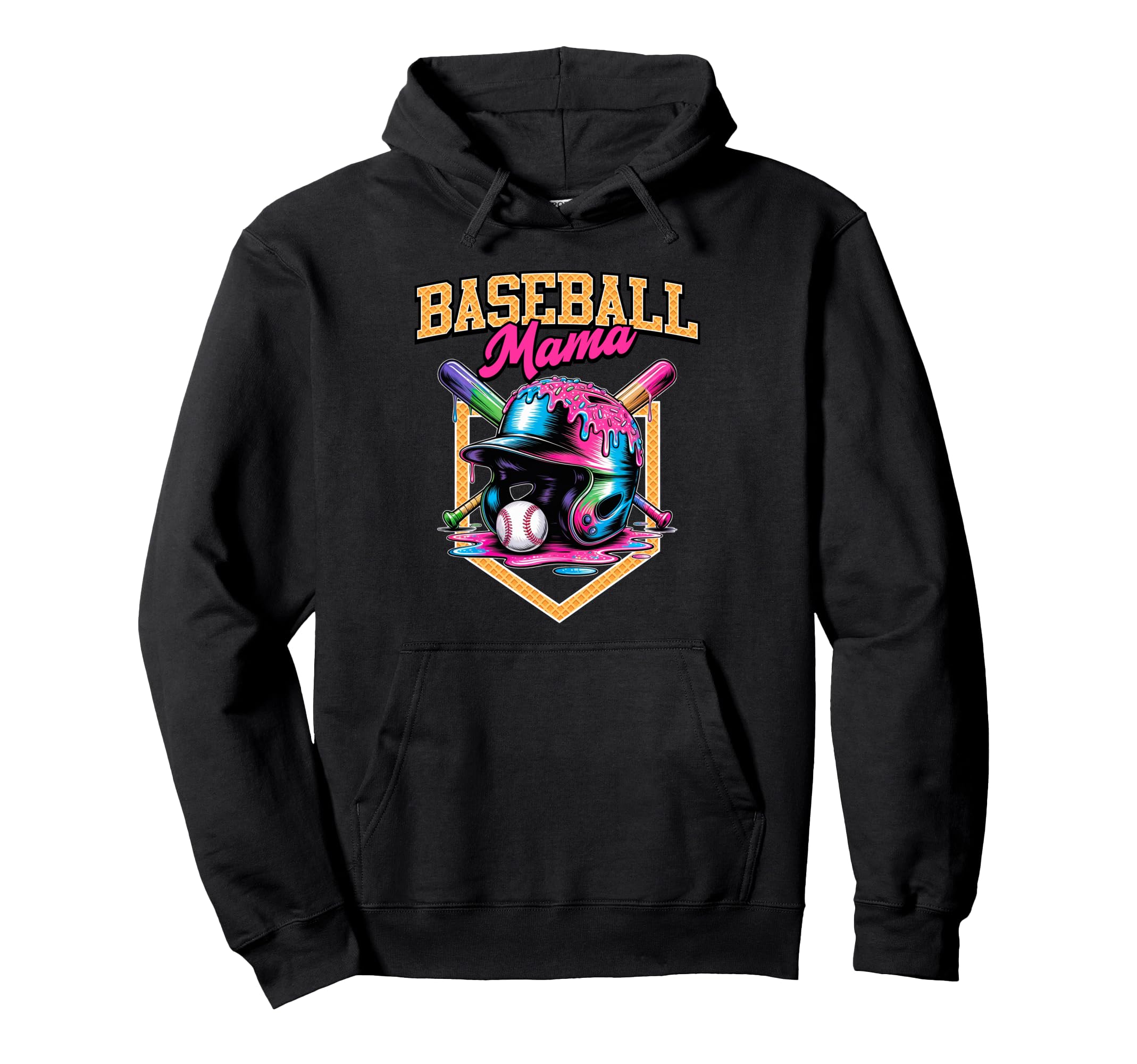 Baseball Mama Tie Dye Baseball Drip Hoodie - Casual Everyday Wear Men Women - T-Shirt, Sweatshirt, Hoodie