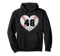 Baseball Number 48 Distressed Heart Hoodie - Fun Novelty Design for Adults - T-Shirt, Sweatshirt, Hoodie