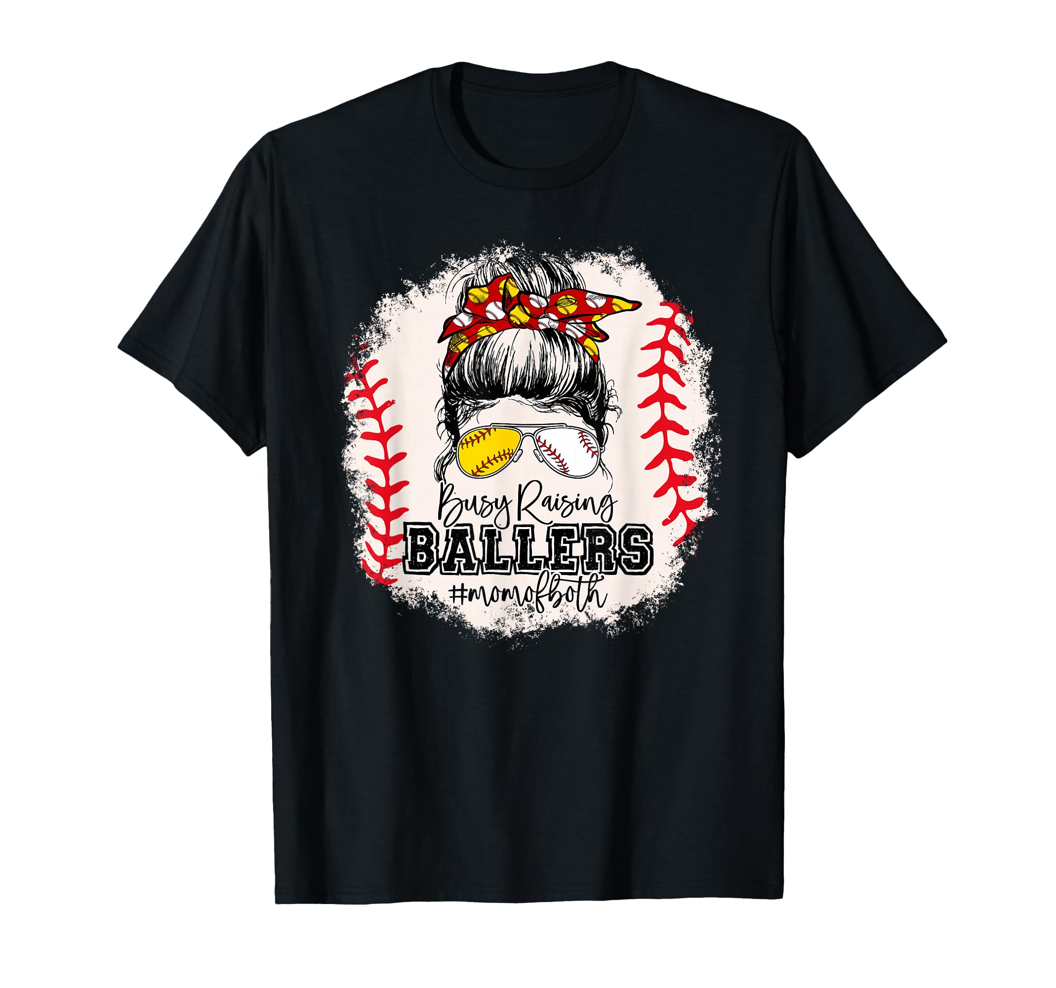 Messy Bun Mom Both Baseball Softball T-Shirt - Minimalist Print for Adults - T-Shirt, Sweatshirt, Hoodie