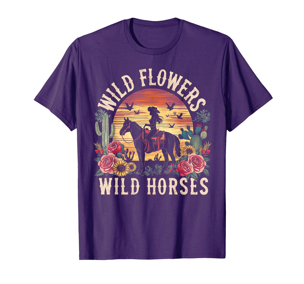 Southern Sunset Cowgirl Wild Flowers T-Shirt - Minimalist Print Unisex - T-Shirt, Sweatshirt, Hoodie
