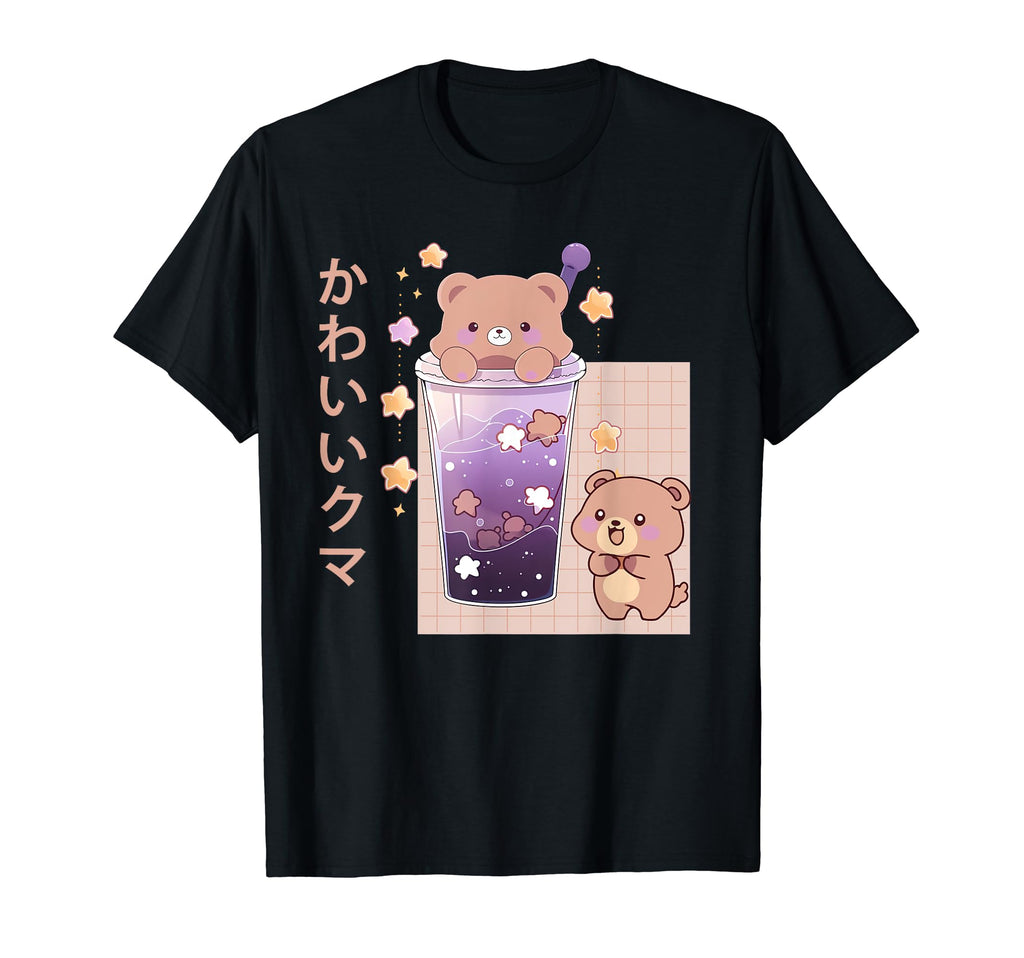 Kawaii Anime Brown Bear Boba Tea T-Shirt - Custom Art Print Men Women - T-Shirt, Sweatshirt, Hoodie