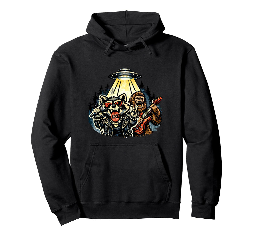 Raccoon And Bigfoot Rock Band Funny Hoodie - Minimalist Print Men Women - T-Shirt, Sweatshirt, Hoodie