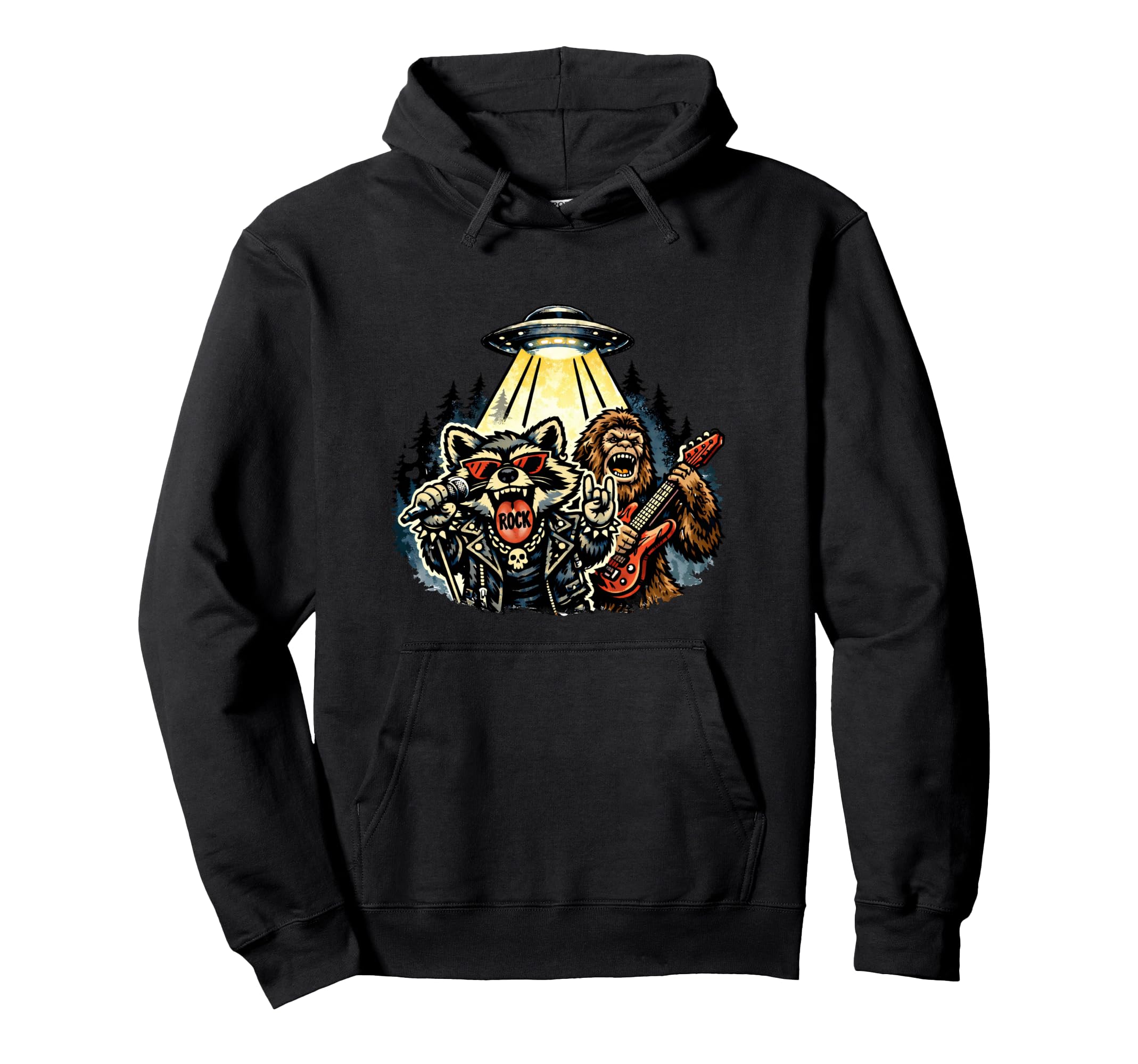 Raccoon And Bigfoot Rock Band Funny Hoodie - Minimalist Print Men Women - T-Shirt, Sweatshirt, Hoodie