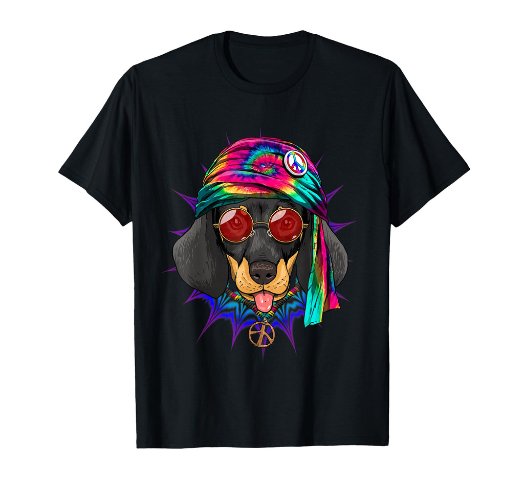 Tie Dye Hippie Dachshund Hippiness Peace T-Shirt - Unique Graphic Unisex - T-Shirt, Sweatshirt, Hoodie