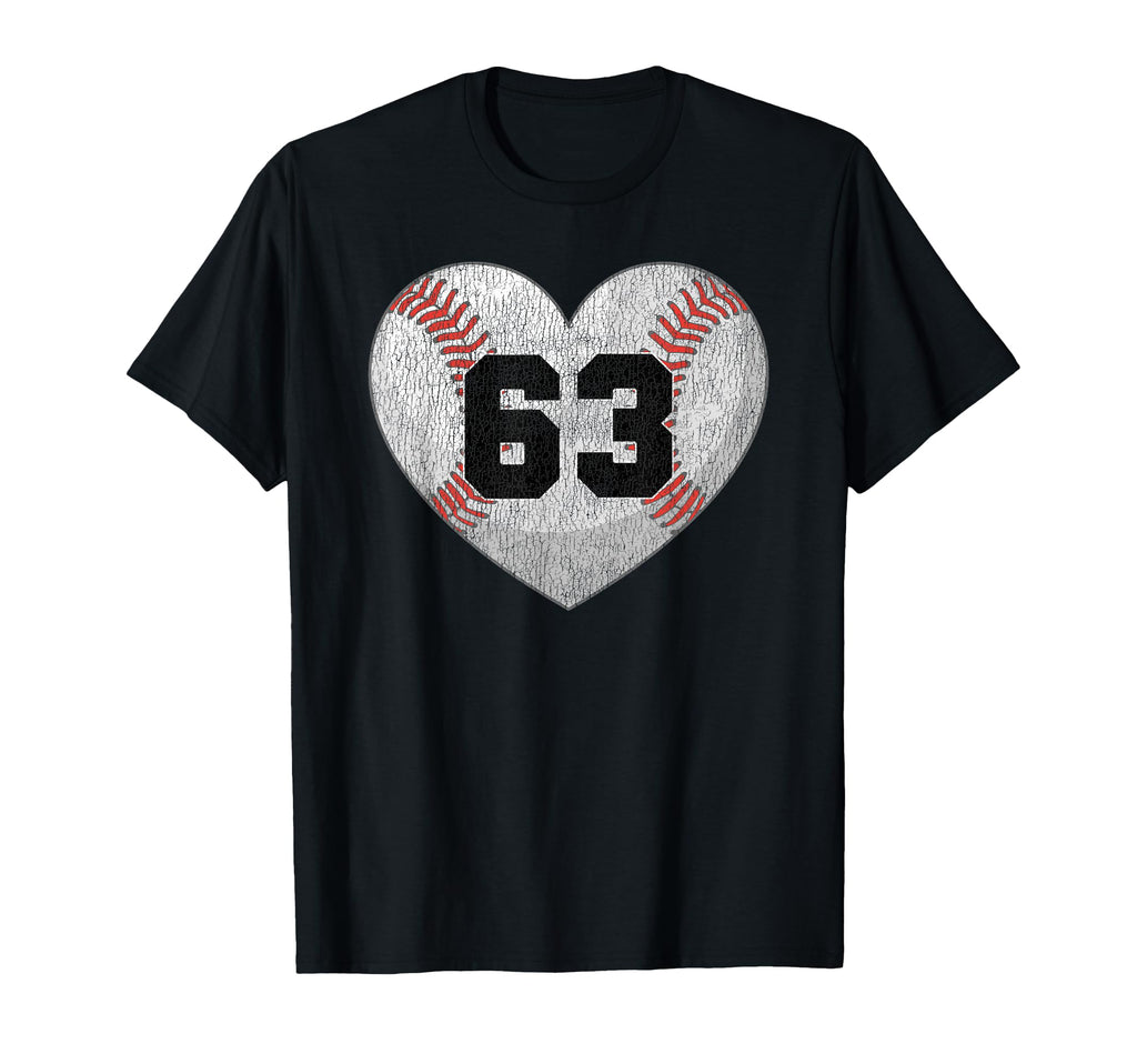 Baseball Number 63 Distressed Heart T-Shirt - Aesthetic Graphic for Adults - T-Shirt, Sweatshirt, Hoodie