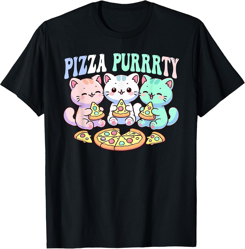 Funny pastel cat eating pizza cute kawaii party - Adult & Kids T-Shirts, Sweatshirts & Hoodies apparel design preview 1