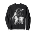 Crow Drinking Iced Coffee Funny Animal Sweatshirt - Trendy Graphic Unisex - T-Shirt, Sweatshirt, Hoodie