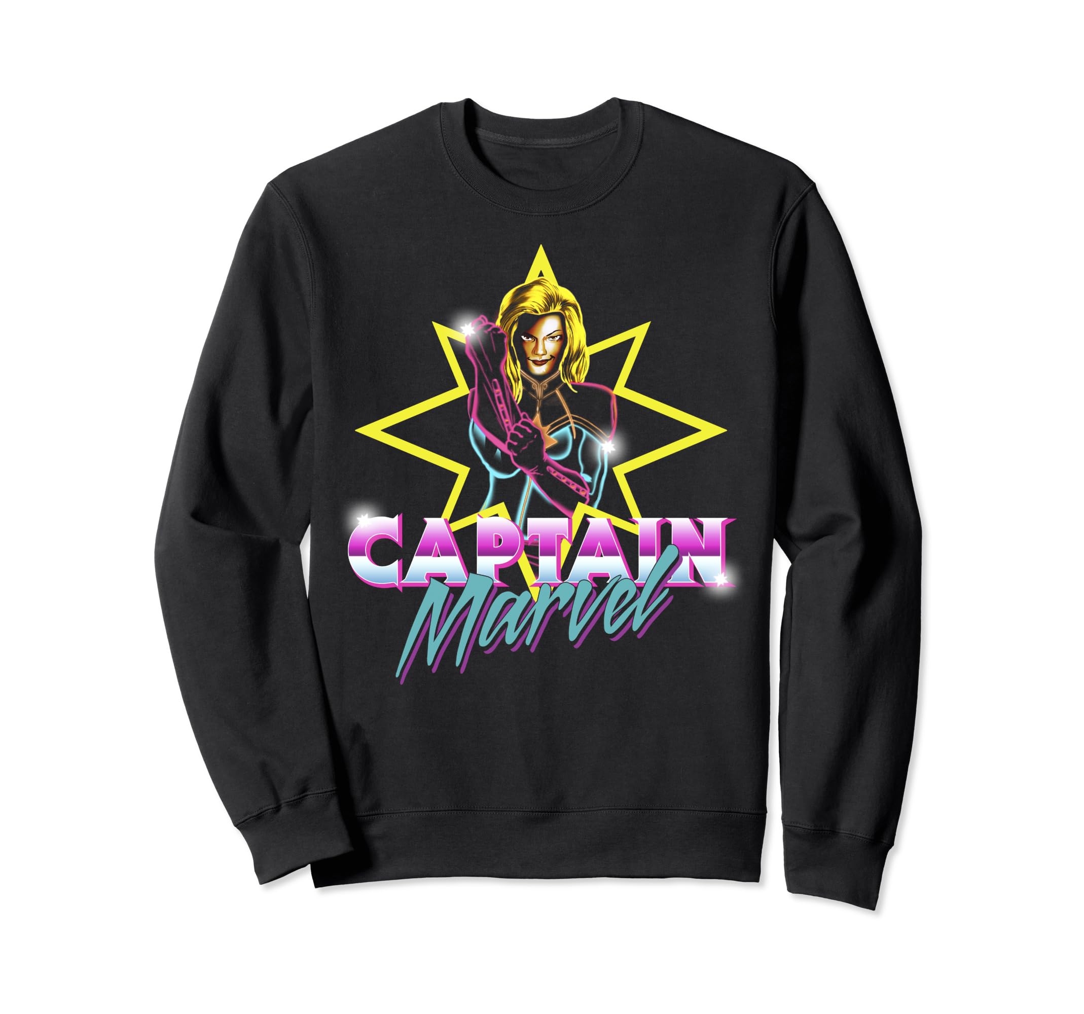 Marvel Captain Marvel 80S Neon Logo Sweatshirt - Novelty Apparel Unisex - T-Shirt, Sweatshirt, Hoodie