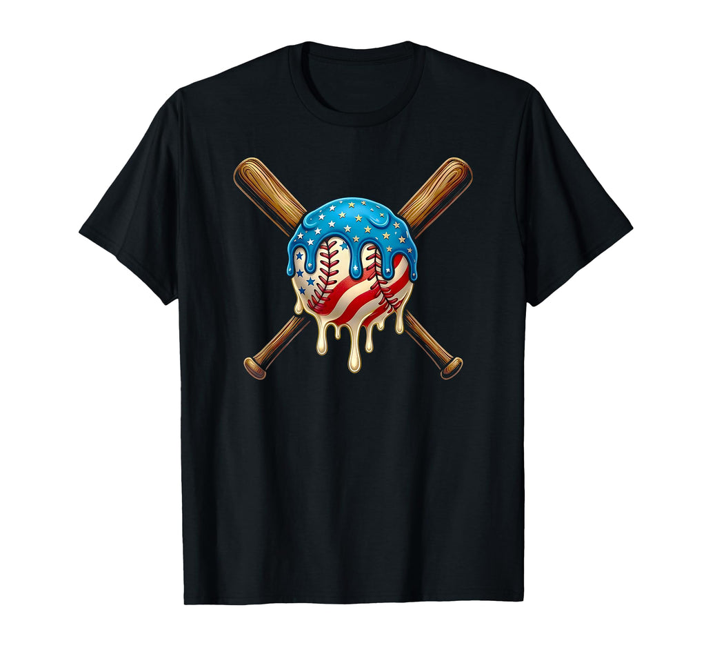 4Th July Baseball Drip Patriotic American T-Shirt - Unique Graphic Unisex - T-Shirt, Sweatshirt, Hoodie