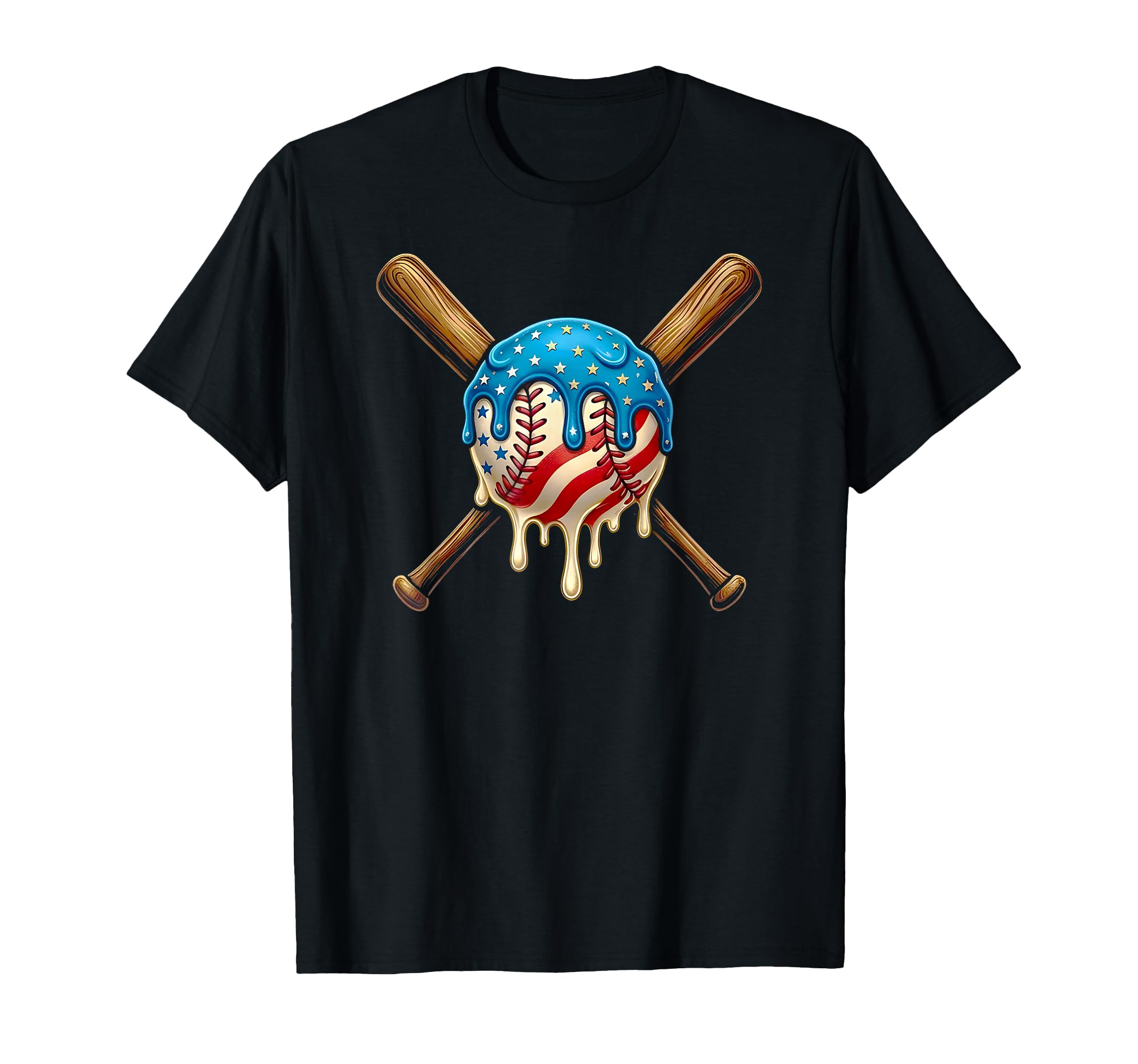 4Th July Baseball Drip Patriotic American T-Shirt - Unique Graphic Unisex - T-Shirt, Sweatshirt, Hoodie
