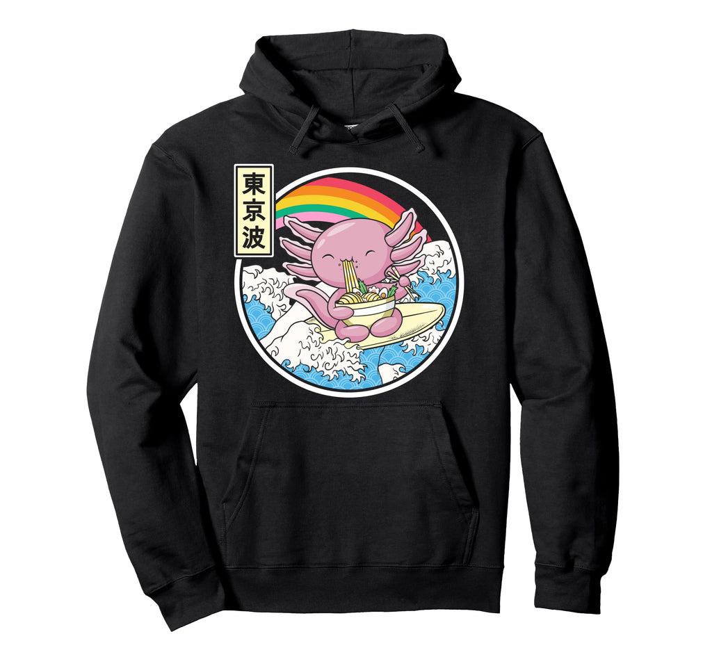Axolotl Eating Ramen Japan Waves Hoodie - Casual Everyday Wear for Adults - T-Shirt, Sweatshirt, Hoodie