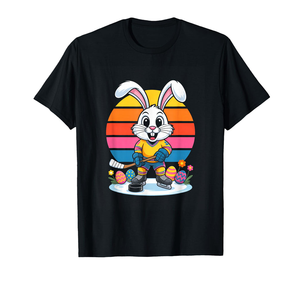 Easter Hockey Bunny Eggs Sunset T-Shirt - Casual Everyday Wear for Adults - T-Shirt, Sweatshirt, Hoodie