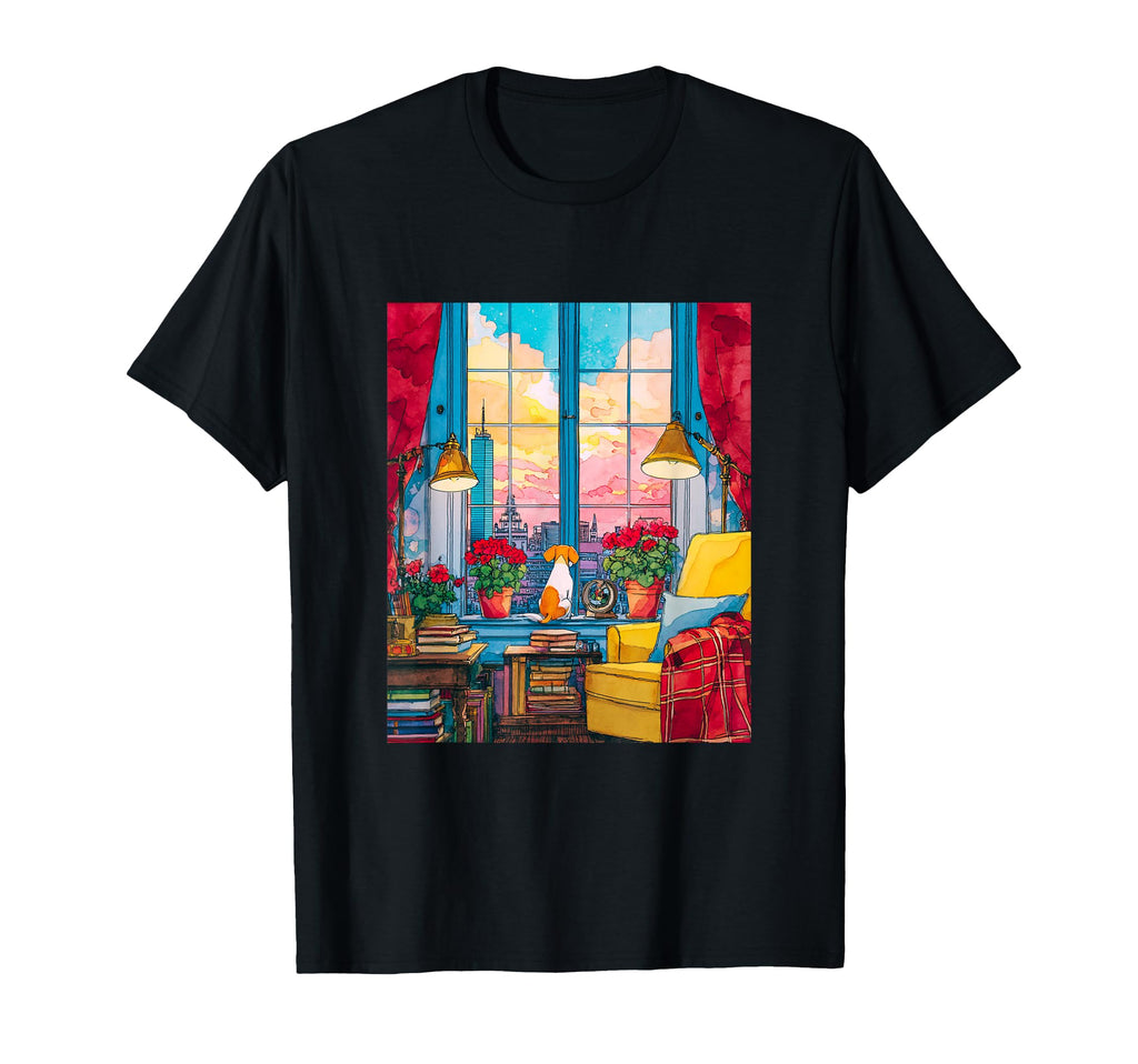 Boston Beagle City Sunset Dog Art T-Shirt - Casual Everyday Wear for Adults - T-Shirt, Sweatshirt, Hoodie