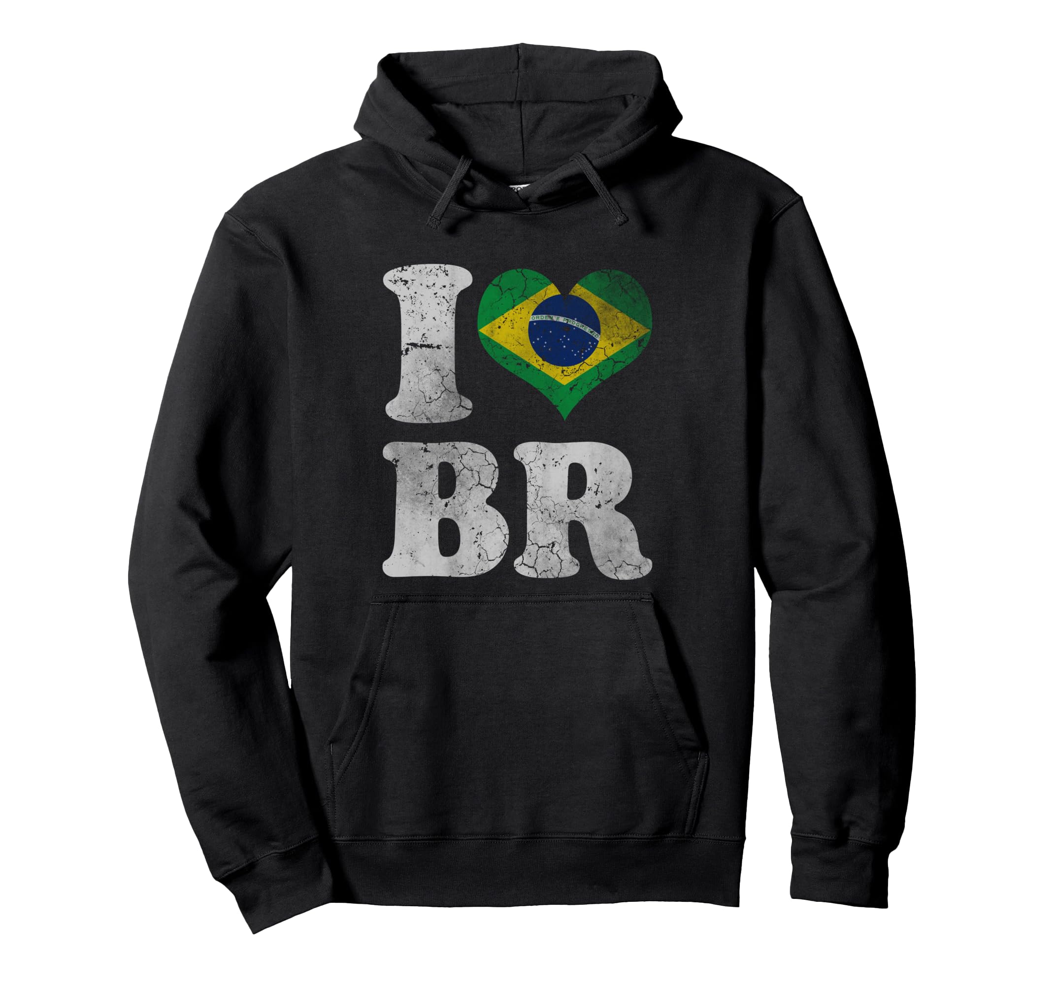 Brazil Brazilian Heart Flag Distressed Hoodie - Graphic Print Men Women - T-Shirt, Sweatshirt, Hoodie