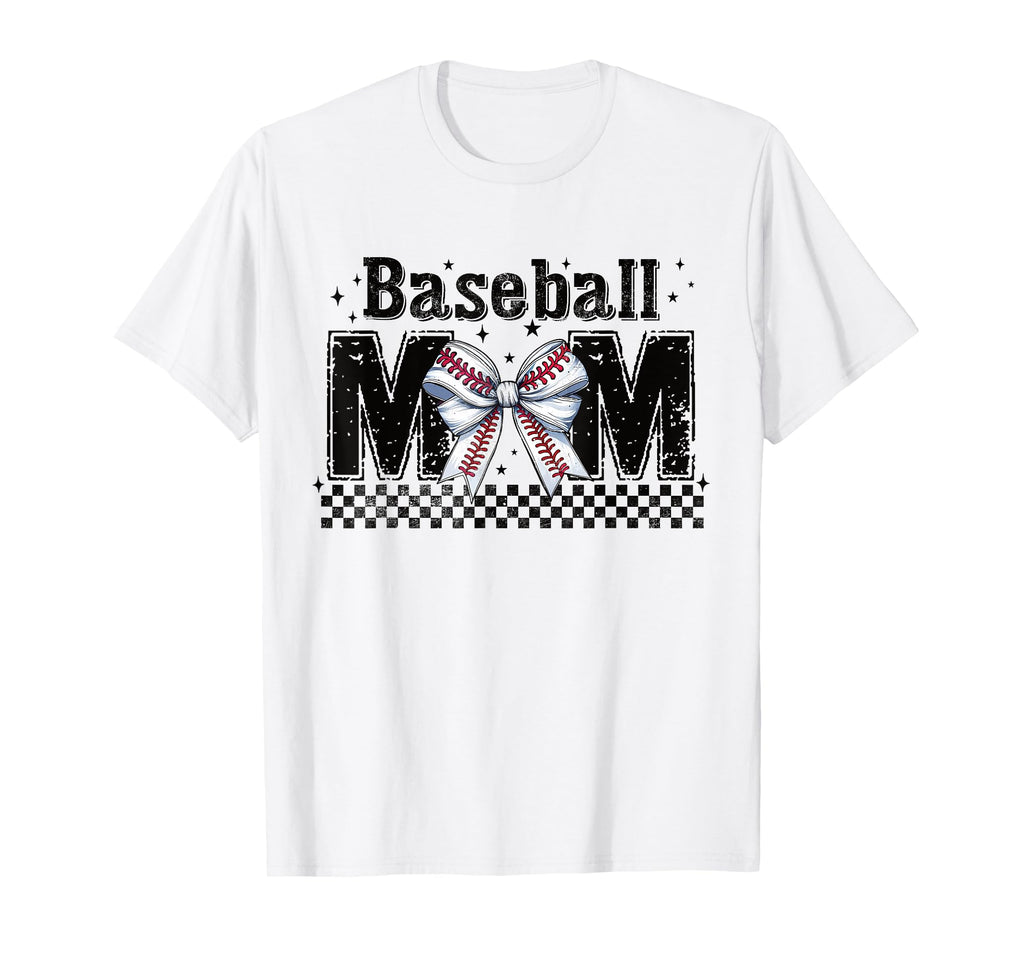 Baseball Mom Bow Sporty Mama Game Day T-Shirt - Novelty Apparel for Adults - T-Shirt, Sweatshirt, Hoodie
