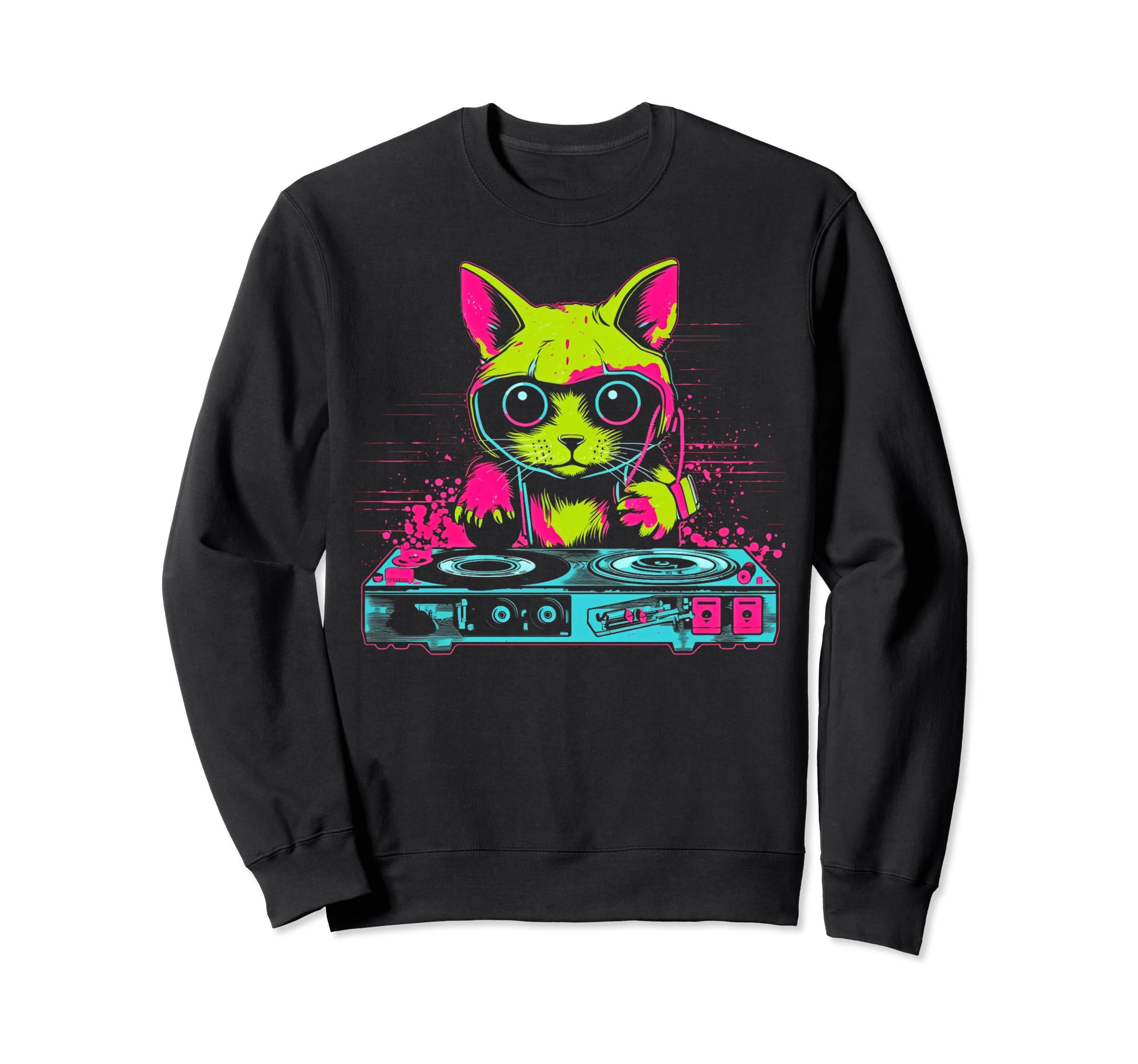 Kawaii Cat Dj Japanese Edm Y2K Sweatshirt - Custom Art Print Unisex - T-Shirt, Sweatshirt, Hoodie