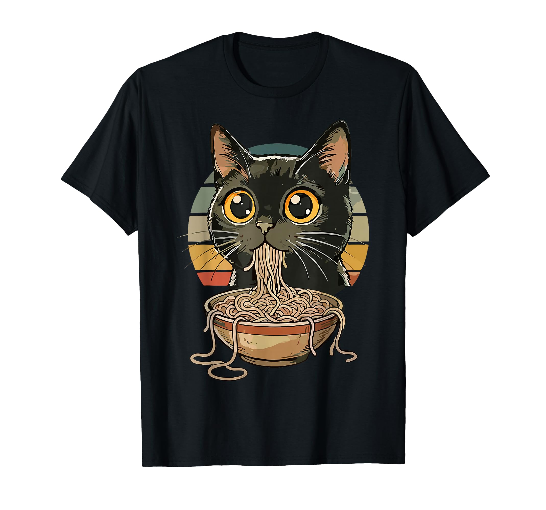 Cat Ramen Sunset Anime Kawaii Eating Noodles T-Shirt - Graphic Print Unisex - T-Shirt, Sweatshirt, Hoodie