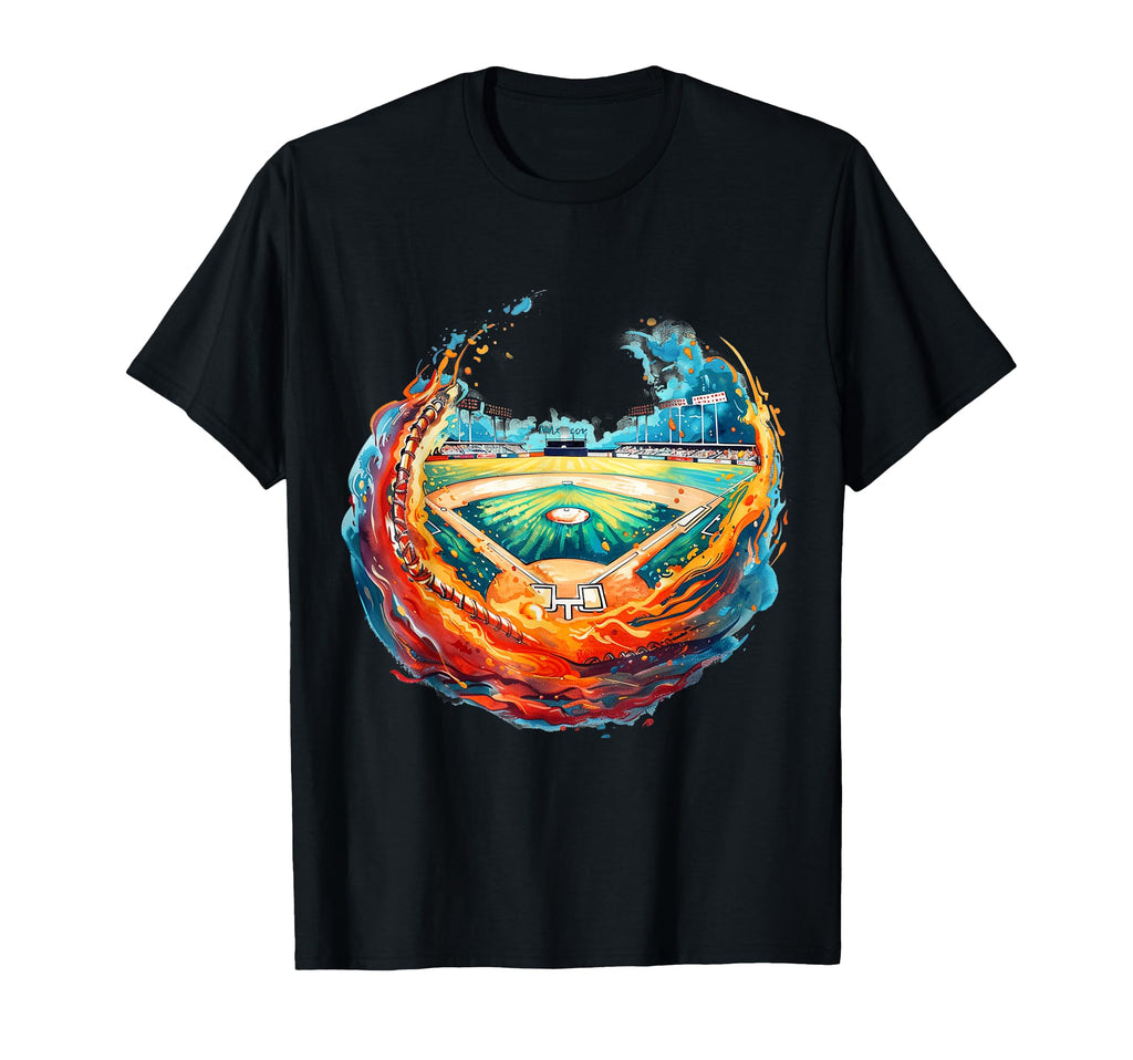 Flaming Baseball Field Funny Baseball T-Shirt - Aesthetic Graphic Unisex - T-Shirt, Sweatshirt, Hoodie
