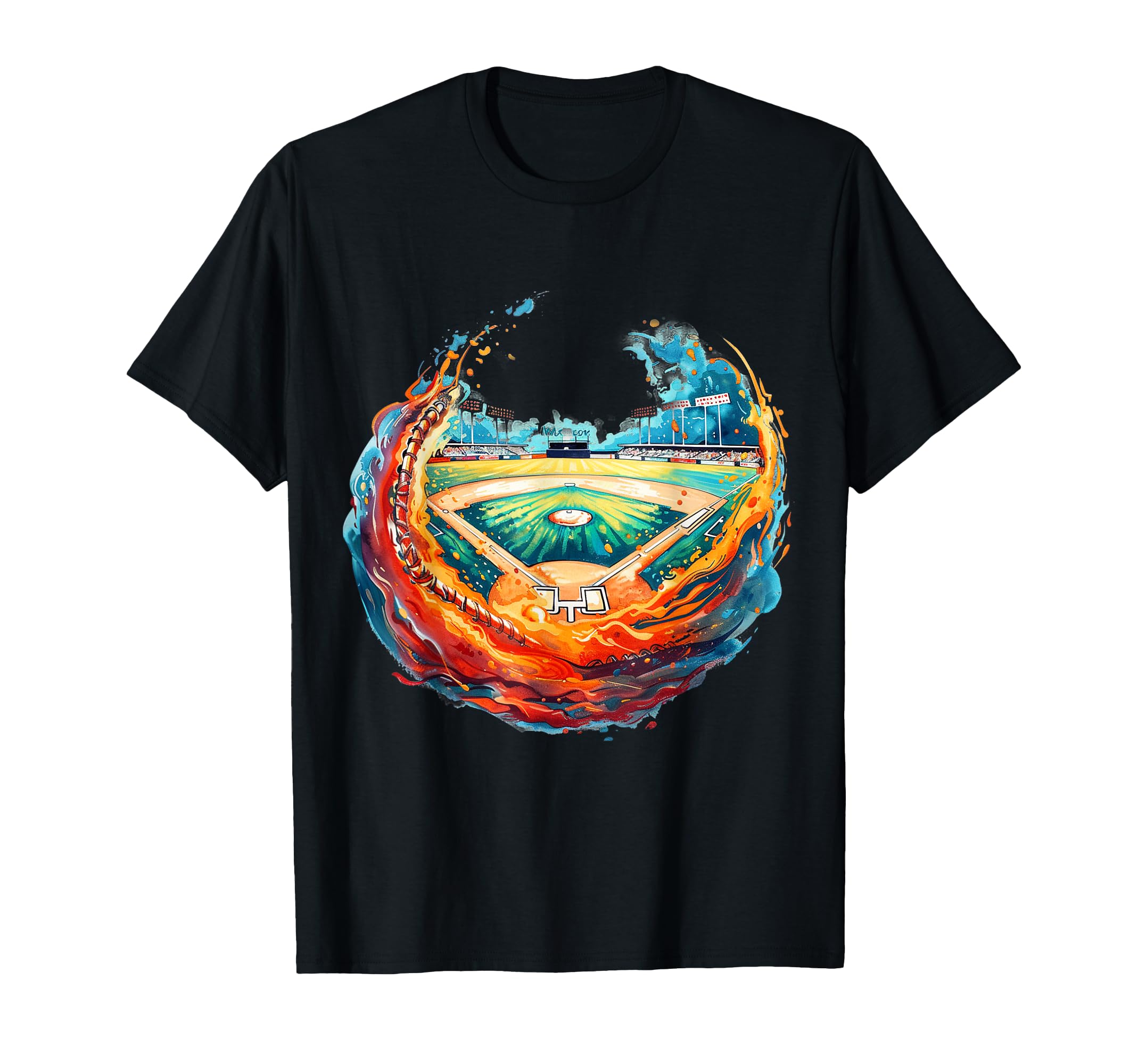 Flaming Baseball Field Funny Baseball T-Shirt - Aesthetic Graphic Unisex - T-Shirt, Sweatshirt, Hoodie
