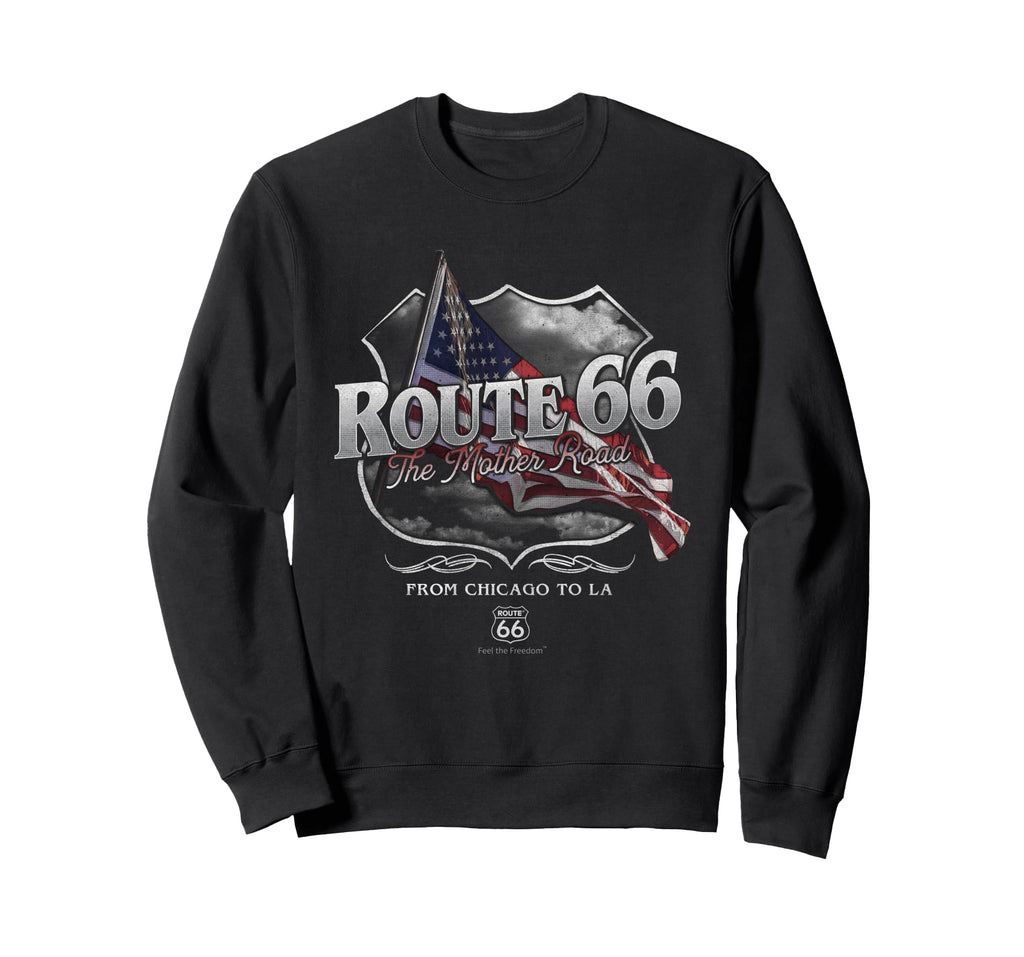 Route 66 Mother Road American Flag Sweatshirt - Minimalist Print for Adults - T-Shirt, Sweatshirt, Hoodie