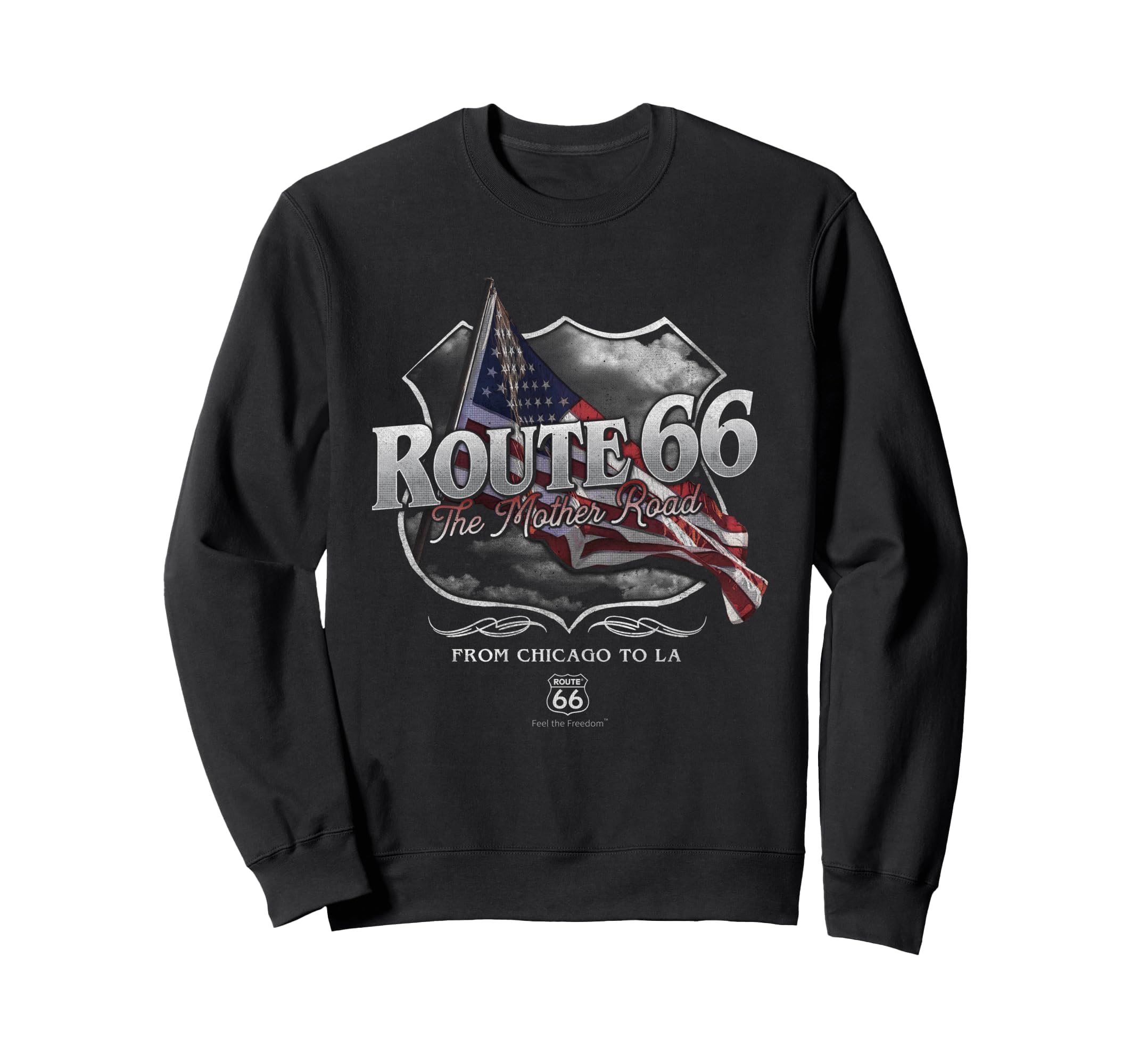 Route 66 Mother Road American Flag Sweatshirt - Minimalist Print for Adults - T-Shirt, Sweatshirt, Hoodie