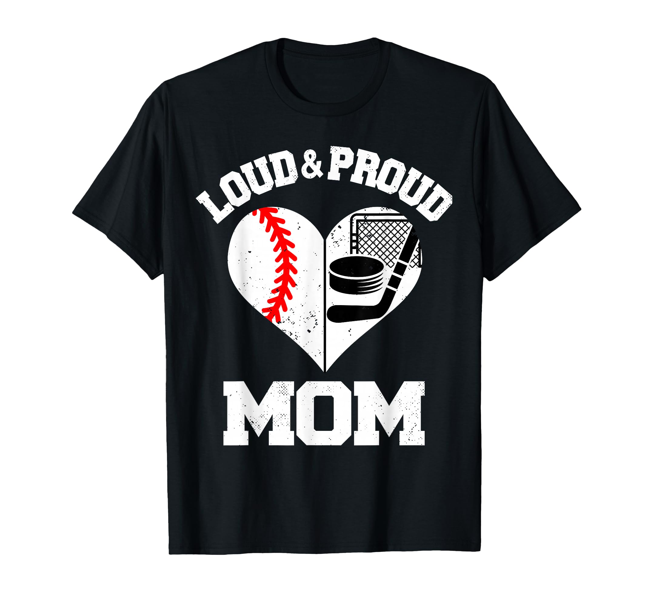 Loud Proud Mom Baseball Hockey Heart T-Shirt - Minimalist Print Unisex - T-Shirt, Sweatshirt, Hoodie