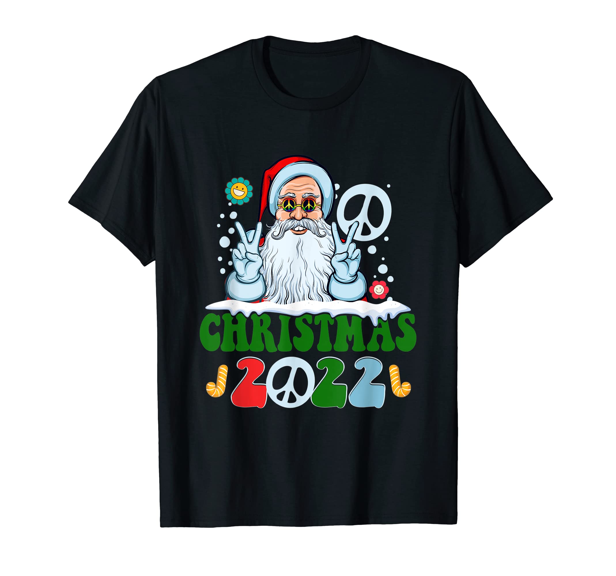 Santa 2022 Hippie Santa Groovy Peace T-Shirt - Fun Novelty Design Unisex - T-Shirt, Sweatshirt, Hoodie
