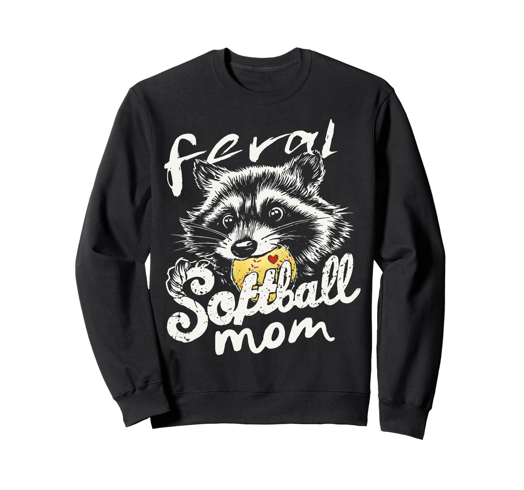 Feral Softball Mom Raccoon Mama Sweatshirt - Custom Art Print for Adults - T-Shirt, Sweatshirt, Hoodie