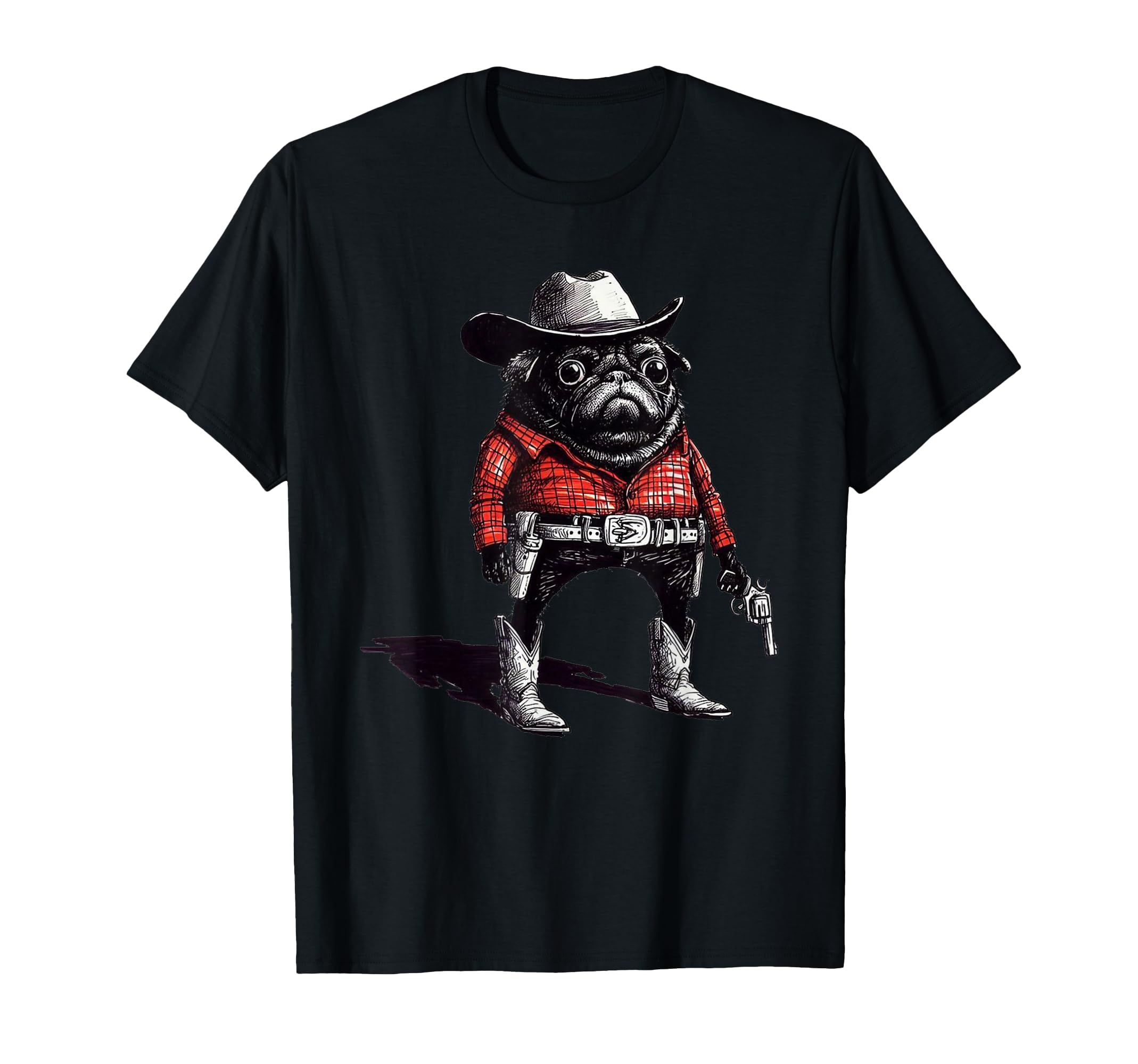 Pug Western Cowboy 90S T-Shirt - Novelty Apparel Unisex - T-Shirt, Sweatshirt, Hoodie