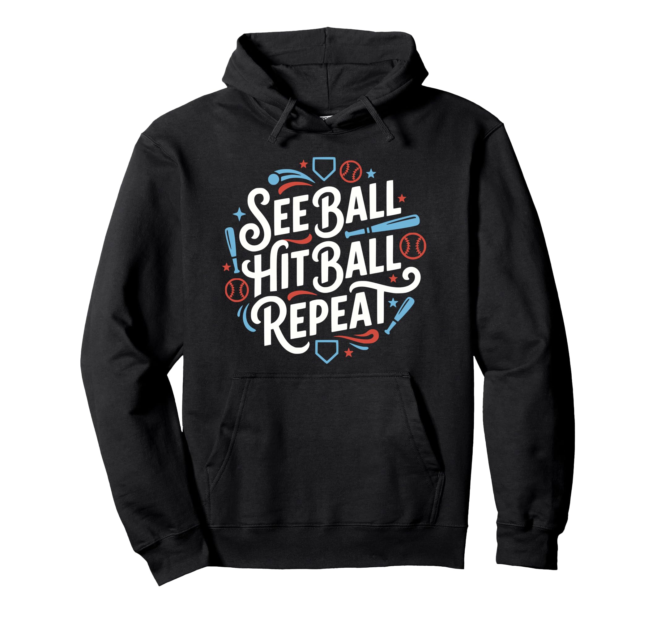 Funny Baseball Hitter See Ball Hit Hoodie - Fun Novelty Design for Adults - T-Shirt, Sweatshirt, Hoodie