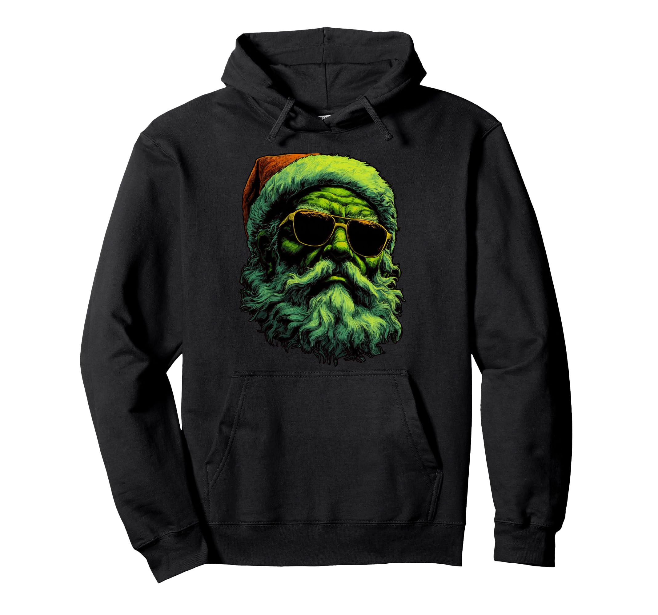 Punk Santa Claus Sunglasses Rocker Hoodie - Custom Art Print Men Women - T-Shirt, Sweatshirt, Hoodie