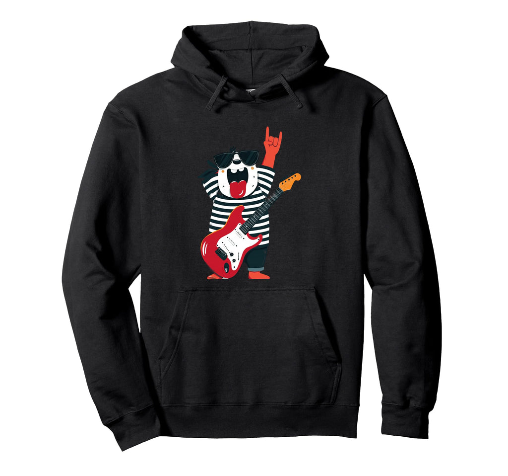 Cartoon Dog Guitar Player Rock Music Hoodie - Fun Novelty Design for Adults - T-Shirt, Sweatshirt, Hoodie