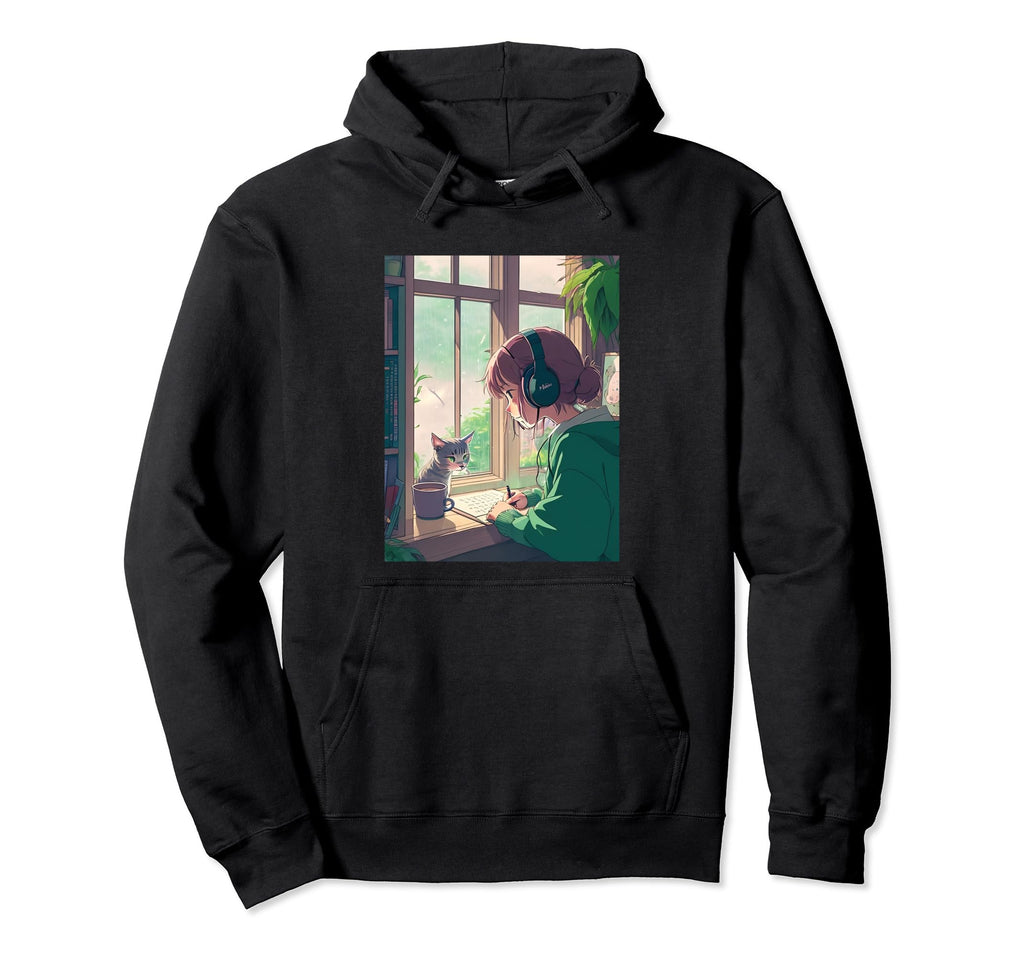Lofi Anime Headphones Cat 90S Vaporwave Hoodie - Aesthetic Graphic Unisex - T-Shirt, Sweatshirt, Hoodie