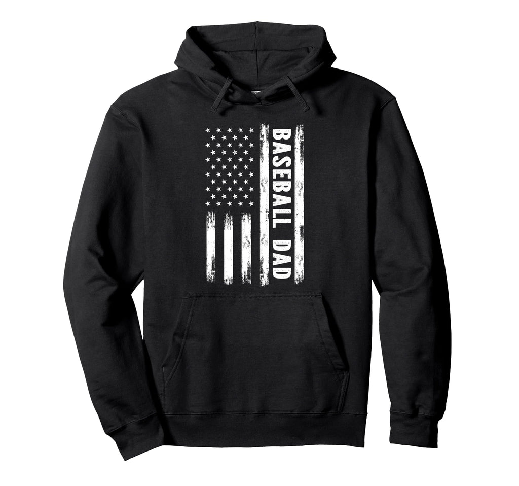 Baseball Dad American Flag Grunge Father Hoodie - Fun Novelty Design Unisex - T-Shirt, Sweatshirt, Hoodie