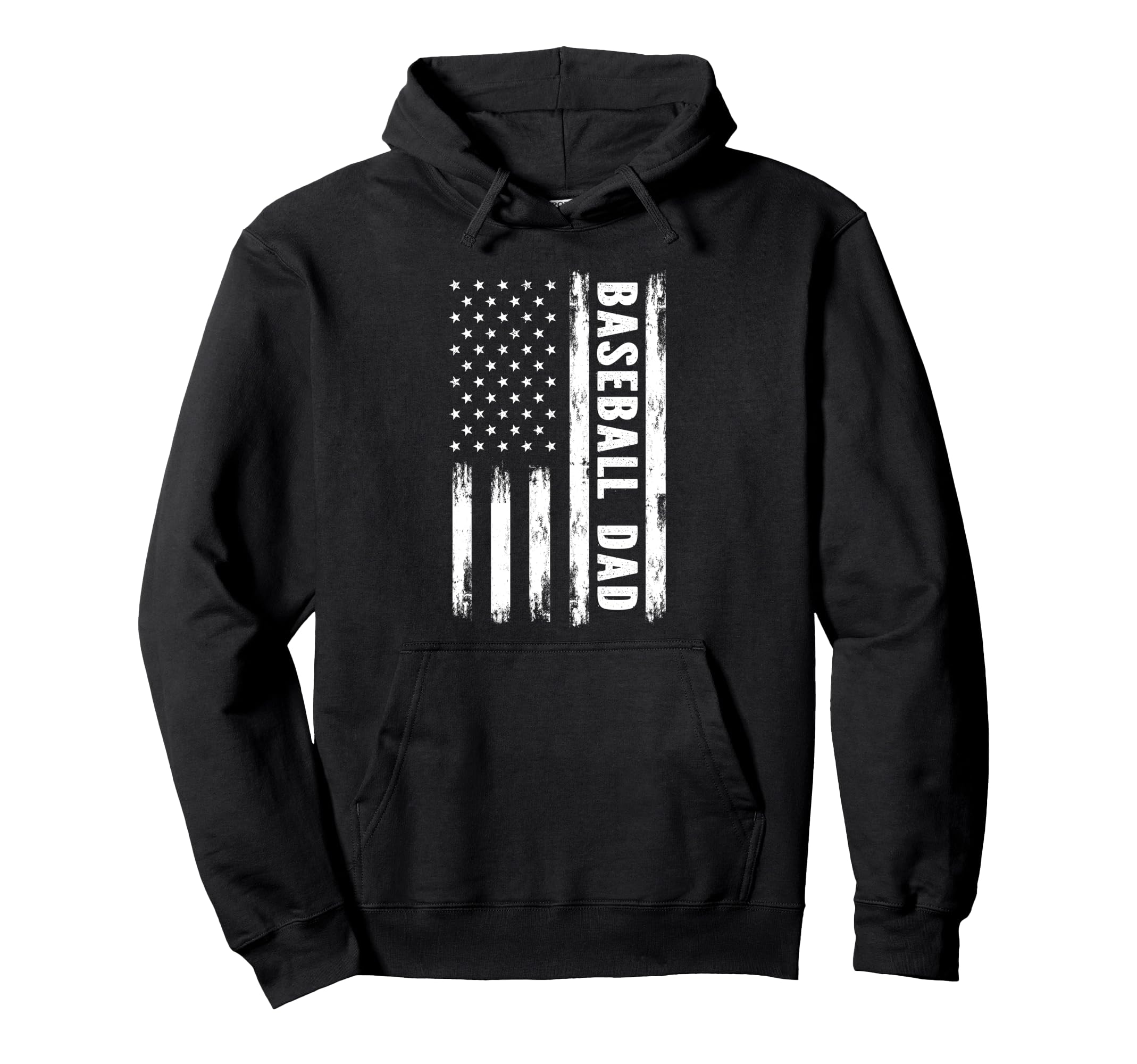 Baseball Dad American Flag Grunge Father Hoodie - Fun Novelty Design Unisex - T-Shirt, Sweatshirt, Hoodie