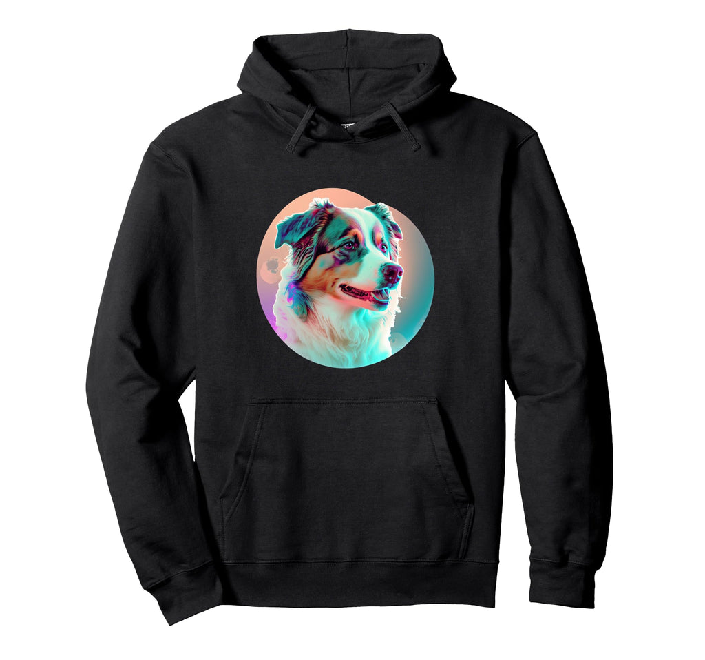 Australian Shepherd Vaporwave Retrowave Hoodie - Fun Novelty Design Unisex - T-Shirt, Sweatshirt, Hoodie