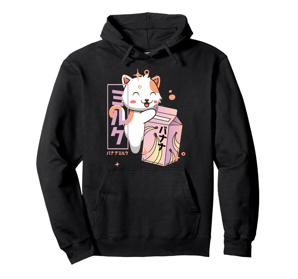 Kawaii Cat Banana Milk Shake Japanese Hoodie - Graphic Print for Adults - T-Shirt, Sweatshirt, Hoodie