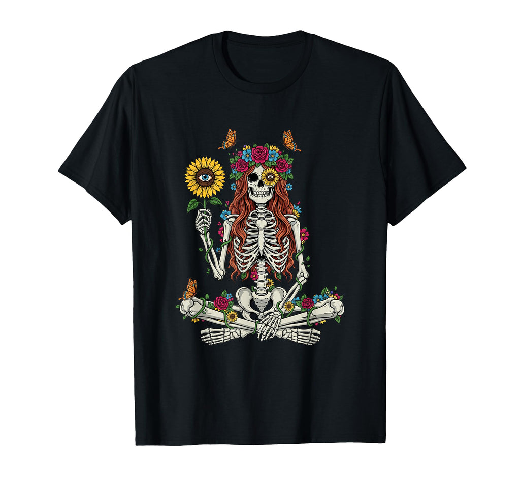Skull Sunflower Floral Skeleton Nature T-Shirt - Novelty Apparel Men Women - T-Shirt, Sweatshirt, Hoodie