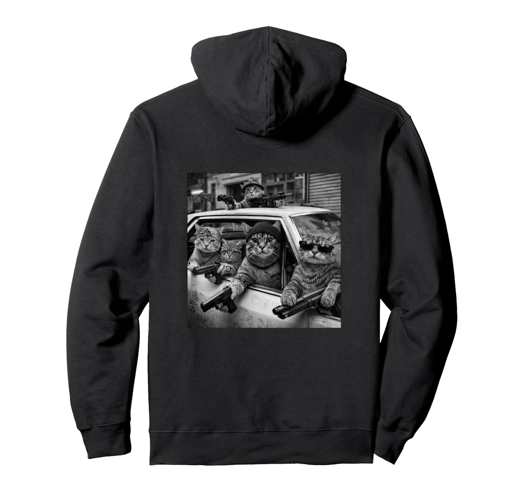 Funny Gangster Cat Old School Hip Hop Hoodie - Minimalist Print for Adults - T-Shirt, Sweatshirt, Hoodie