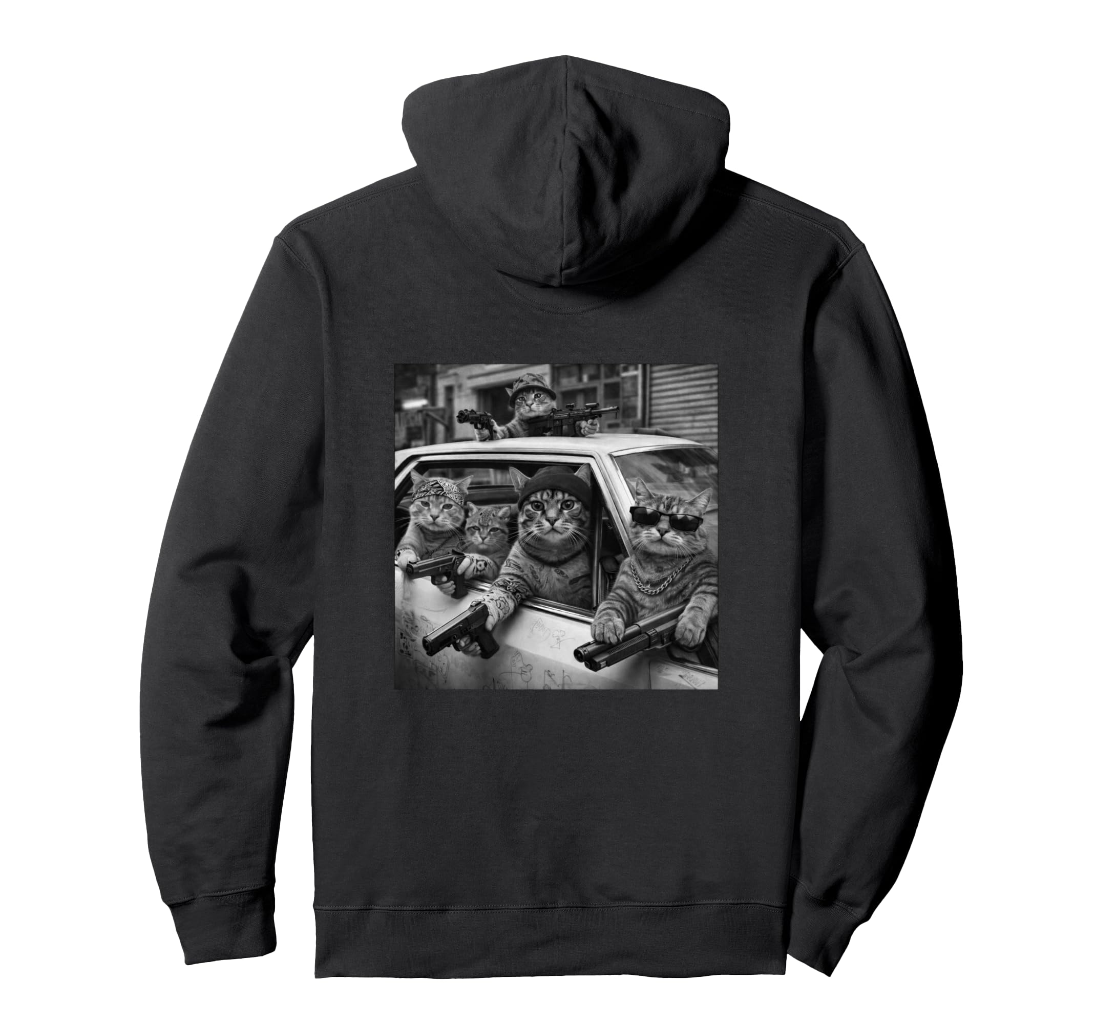 Funny Gangster Cat Old School Hip Hop Hoodie - Minimalist Print for Adults - T-Shirt, Sweatshirt, Hoodie