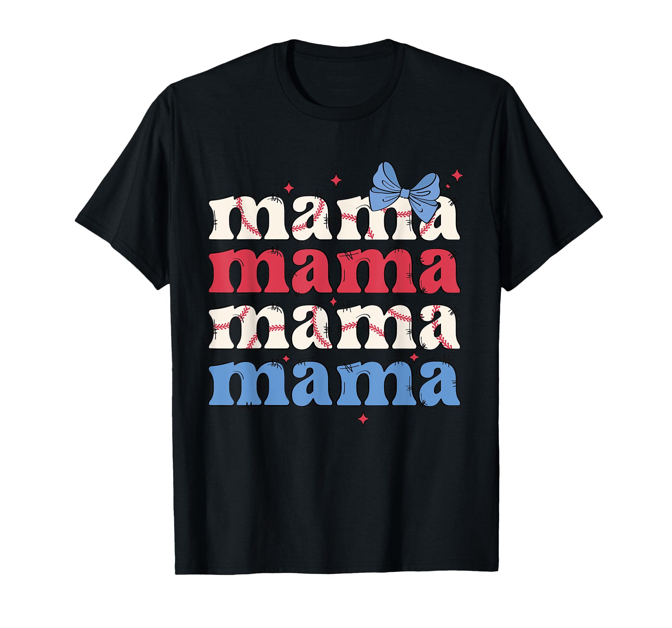 Baseball Mama Sports Bow And Stitched T-Shirt - Novelty Apparel Men Women - T-Shirt, Sweatshirt, Hoodie