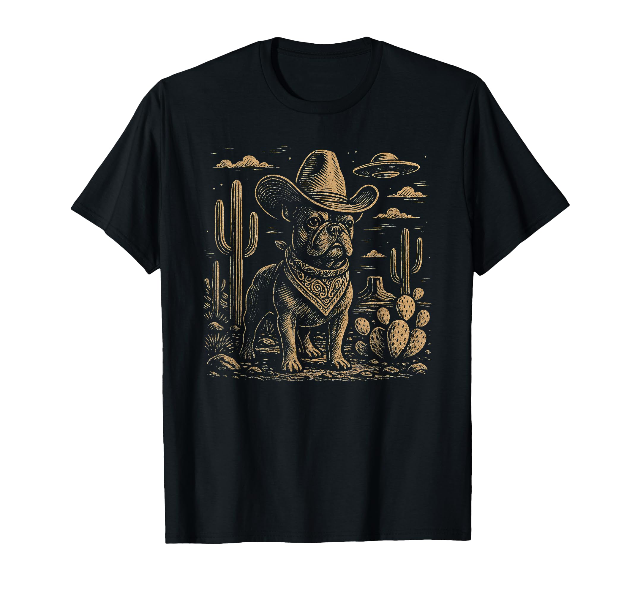 Western French Bulldog Cowboy Ufo Dog T-Shirt - Custom Art Print for Adults - T-Shirt, Sweatshirt, Hoodie