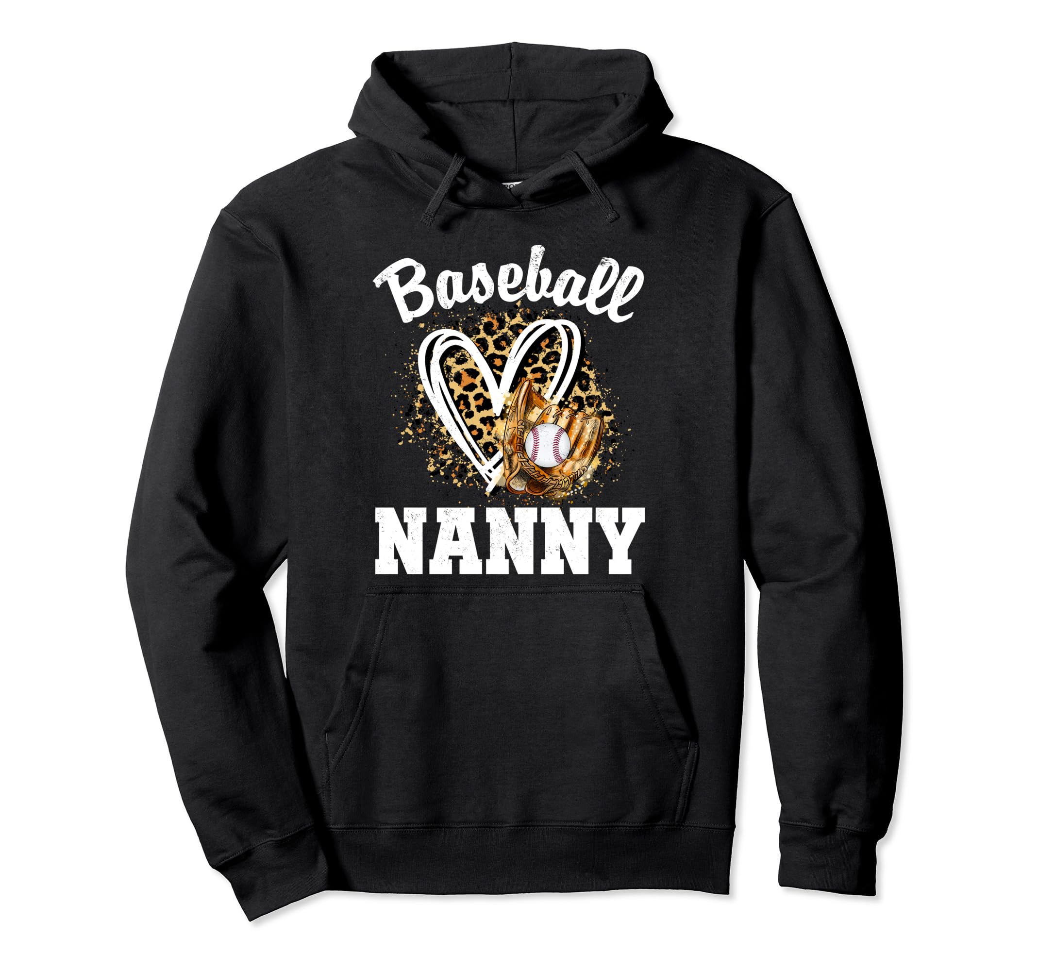 Baseball Nanny Leopard Heart Hoodie - Casual Everyday Wear for Adults - T-Shirt, Sweatshirt, Hoodie