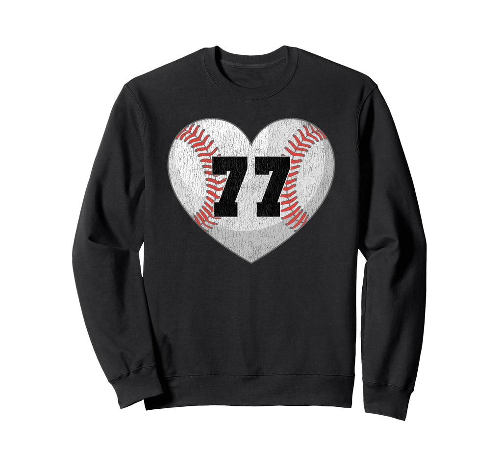 Baseball Number 77 Distressed Sweatshirt - Novelty Apparel for Adults - T-Shirt, Sweatshirt, Hoodie