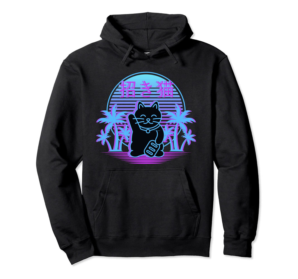 Maneki Neko Lucky Cat 90S Japanese Hoodie - Fun Novelty Design Unisex - T-Shirt, Sweatshirt, Hoodie