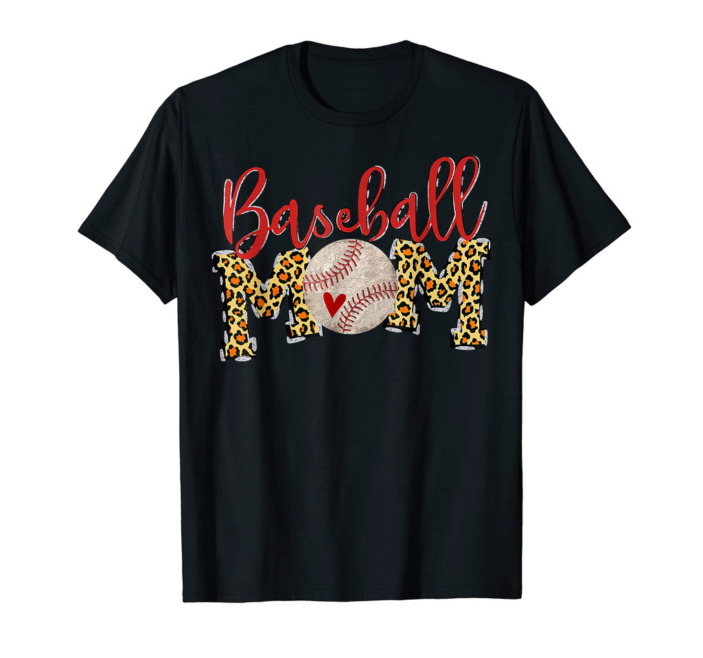 Baseball Mom Leopard Funny Softball T-Shirt - Minimalist Print Men Women - T-Shirt, Sweatshirt, Hoodie