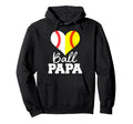 Baseball Softball Papa Heart Funny Ball Papa Hoodie - Trendy Graphic Unisex - T-Shirt, Sweatshirt, Hoodie