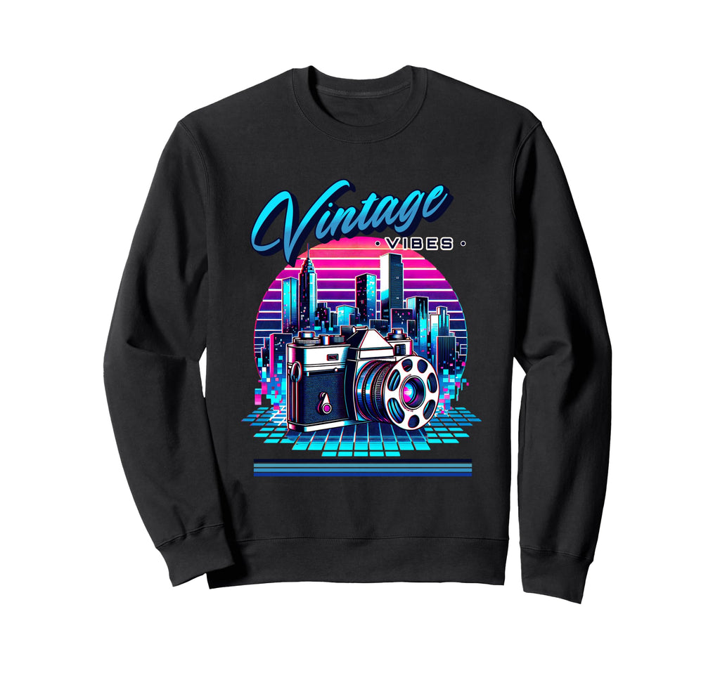 Vibes Old Chool Camera 80S Synthwave Sweatshirt - Graphic Print Men Women - T-Shirt, Sweatshirt, Hoodie